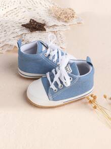 1 双男童纯色帆布系带设计平底休闲可爱幼儿帆布鞋，适合春秋季 - 薄荷藍 - 查看 6