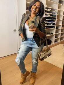 Women's Slim Fit Camouflage Jacket, Spring And Autumn Jacket - 軍綠色 - 查看 6