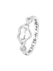 Anillo de Body completo con corazón de plata de ley 925 con la letra en inglés "Con Dios todo es posible", accesorio cotidiano