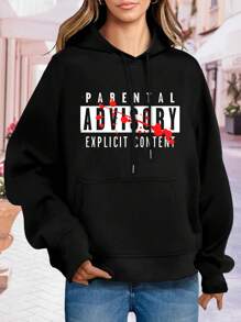 Women's Parental Advisory Hoodies  Cute Graphic Tees - 黑色 - 查看 1