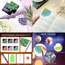 6 stuks/set Mandala 5D Diamond Painting bladwijzers, DIY Diamond Art PU lederen bladwijzers, Beginner Reading Craft Kit, Boekenliefhebber Terug naar school cadeau