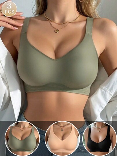 Set de 3 sujetadores suaves, cómodos y transpirables sin costuras para mujer, ropa interior de ocio