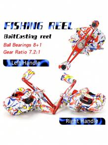 SOUGAYILANG New Asymmetric Pattern Design Ambidextrous Fishing Reel, Aluminum Alloy, 7.2:1 High-Speed Gear Ratio, Magnetic Brake System, Suitable For Smooth Casting In Fresh And Salt Water - Multicolor - View 2