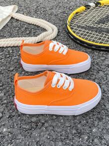 OPOEE 儿童帆布鞋，韩版简约低帮系带运动休闲运动鞋，适合男孩和女孩，时尚百搭经典一脚蹬帆布鞋，适合春秋季节