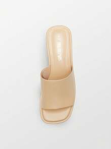 Women Minimalist Chunky Platform Mule Sandals Elegant Summer Slip On Square Open Toe Heeled Sandals For Outgoing School Party Prom - 裸色 - 查看 5