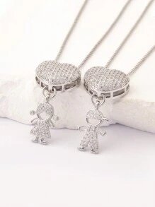 1件18K镀金白锆石银铜材质儿童吊坠项链，优雅珠宝礼品，简约设计 - 銀色 - 查看 2