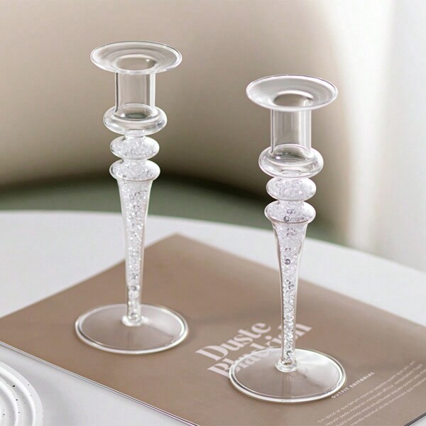 1pc Modern European Creative Crystal Diamond Glass Candle Holder, Luxury Home Decor, Romantic Candlelight Dinner Centerpiece