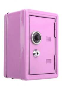 Caja De Monedas En Efectivo Para Niños, Mini Lata Metálica Con Cerradura Con Llave Y Contraseña, Caja De Almacenamiento De Oficina Con Cajón Extraíble, Regalo - Rosa - Ver 1