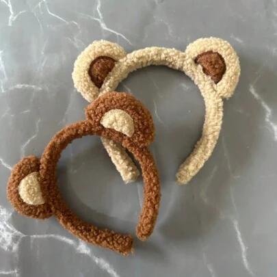 1件/2件/3件柔软熊耳朵头箍毛绒老鼠耳朵发箍用于洗脸卡通动物发箍万圣节服装