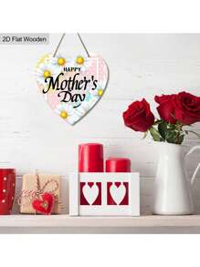 1 szt. w kształcie serca, drewniany wiszący znak na Dzień Matki, 2D płaski nadruk, dekoracyjny znak z białą stokrotką, przemyślany prezent dla matki, świąteczna dekoracja na Dzień Matki