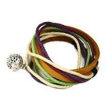 Orchard Leather Wrap Essential Oil Diffuser Bracelet/ Choker Necklace Multi Color Strand Purple Green String Snap Closure Adjustable