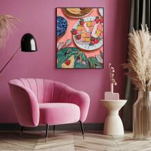 1pc Matisse-Style Food Oil Painting, Abstract Watercolor Dessert & Strawberry Cake Artwork, Vintage Oil Painting Decor, Breakfast/Afternoon Tea Food Art Poster, Suitable For Living Room, Dining Room, Kitchen, Restaurant, Cafe Walls, Room Decor And Wall Art, Unframed
