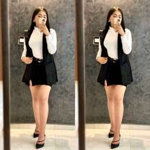 Conjunto de temporada blusa, chaleco y falda - Negro - Ver 1