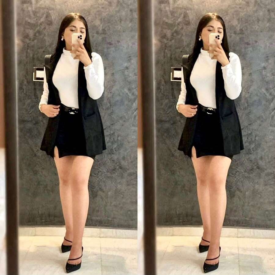 Conjunto de temporada blusa, chaleco y falda - Negro - Ver 1