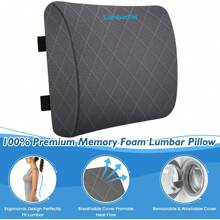 Lumbar Support Pillow Suitable Office Chair Back Support Lumbar Pillow Suitable Car, Gaming, Office Chair - Improves Sitting Posture And Relieves Back Pain, Foam, Adjustable Shoulder Straps, Gray - Black - View 7