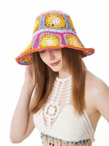 LEAJOURNO. 1pc Exotic Hollow Out Vintage Floral Bucket Hat, Hyuna Style Foldable Bucket Hat