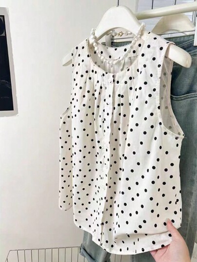 Chemise sans manches bohème décontractée d'élégante villégiature à pois, convenant pour le festival de musique de Pâques