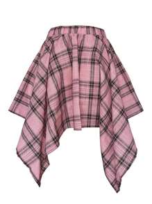 Plus Size Hip Hop Plaid Skirt 2025 - Women's Streetwear Tartan Skirt With Detachable Sleeves, Multi-Color Rap Style Skirt, High Waist A-Line Skirt With Belt (1X-5X) - Pink - View 6