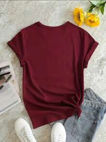 T-Shirt Blouse Cruz Summer Viscolycra T-Shirt - 酒紅色 - 查看 3
