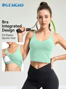 GEMCHO Tight Fitting Tank Top Longline Wirefree Padded With Medium Support Women Tank Top Summer