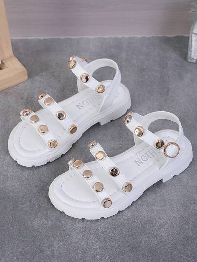 1双新款时尚纯色儿童罗马平底凉鞋，舒适，适合春夏穿着