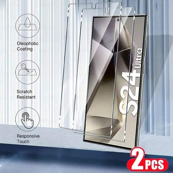 2 Peças Protetor de Tela de Vidro Temperado de Alta Definição, Anti-Arranhões, Compatível com Samsung Galaxy S25/S25 Plus/S25/S24/S24 Plus/S24 Ultra