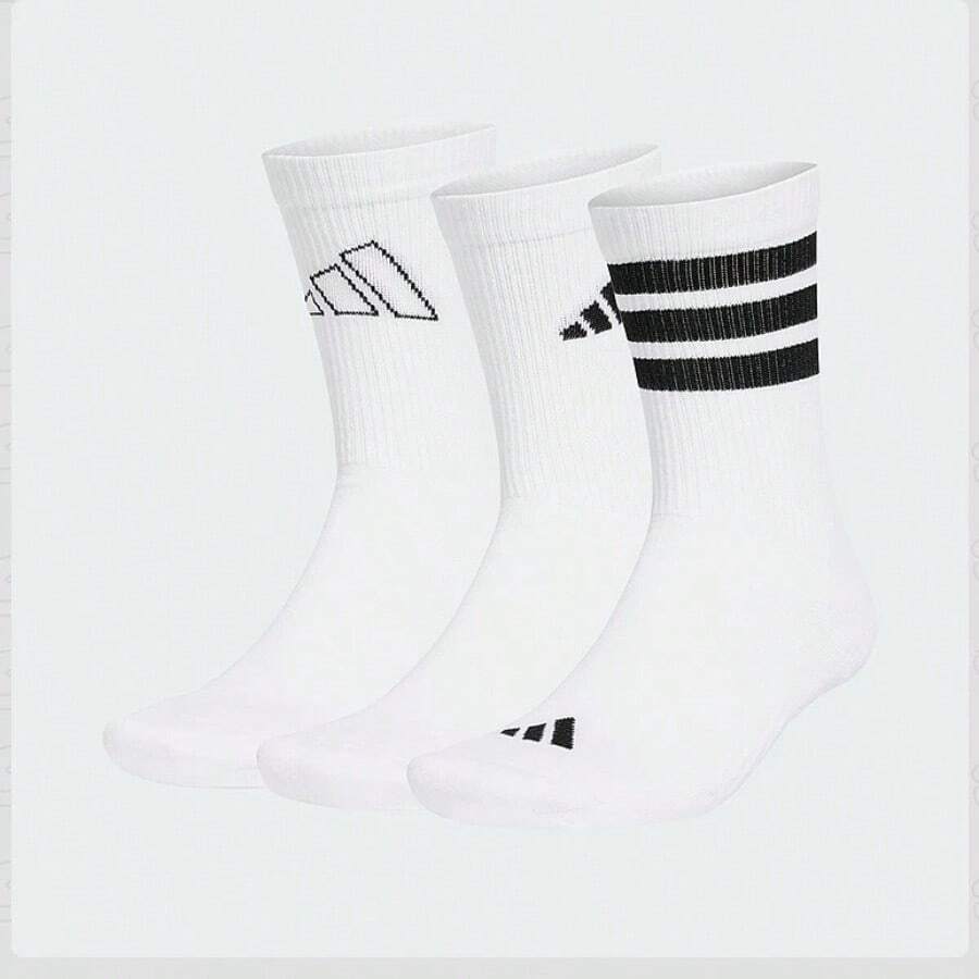 Adidas 3双装徽标中筒袜，男女通用 JI6316 - 白色 - 查看 1