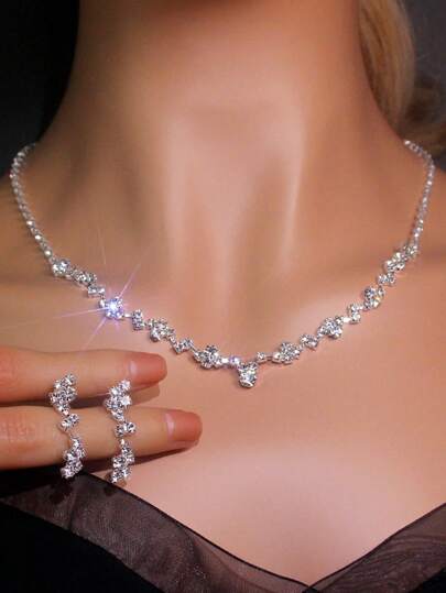 3 件简约水晶水滴项链和耳环首饰套装，适合女性婚礼、生日、周年纪念宴会