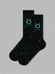 1 par de calcetines con diseño de signos del zodíaco para mujer, calcetines blancos, calcetines negros, calcetines hasta el tobillo, calcetines artísticos, calcetines deportivos, calcetines de moda, calcetines para niñas, calcetines tipo crew, calcetines sencillos, calcetines casuales, aptos para uso diario