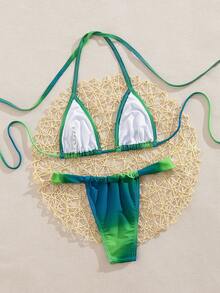 PEPPERMOLLY 全新渐变色吊带露背优雅派对迷你三角比基尼套装，夏季海滩时尚女士泳装