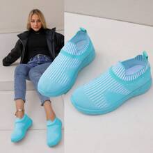 Women's Casual Walking Shoes Striped Mesh Running Tennis Sneakers Lightweight And Comfortable Work Gym Non-Slip Sneakers - Blue - View 13