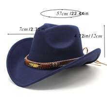 Sombrero de vaquero para mujer y hombre, sombrero de vaquera para niña, sombrero de vaquero con plumas, accesorios de vaquera para fiesta de disfraces. - Azul marino - Ver 2