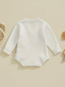 Newborn Baby Girls Wrap Sweater Rompers Hello World Letter Embroidery Tie Up Long Sleeve Bodysuit Jumpsuits For Infant Toddler Casual Clothes - 白色 - 查看 5