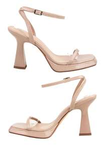Reitoye Elegant Platform High Heel Sandals For Women Summer Square Toe Chunky Heel,  Fashion Ankle Strap Nude Heels Soft Leather Comfortable Versatile Snakeskin Pattern High Heels, Increase Height & Leg Length, Solid Color Casual Comfortable Women Shoes For Party Wedding Date - Màu khỏa thân da rắn - Xem 7