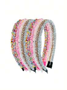 1/3 件韩版甜美绿粉发圈，闪亮糖果洒粉头带闪光女孩头扣发饰，亮片头带，派对配饰 - 彩色 - 查看 4