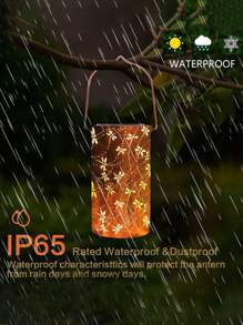 1 pieza Farol solar con diseño de libélula para exteriores, luz decorativa hueca para jardín exterior, lámpara colgante de metal, luz decorativa LED impermeable, adecuada para pórtico, patio, patio trasero, jardín, camino, césped, pórtico de calle, camino