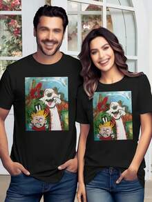 Women's Calvin Hobbes T-Shirt Cute Funny Classic Cartoon Tees - màu đen - Xem 1