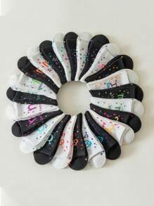 1 par de calcetines con diseño de signos del zodíaco para mujer, calcetines blancos, calcetines negros, calcetines hasta el tobillo, calcetines artísticos, calcetines deportivos, calcetines de moda, calcetines para niñas, calcetines tipo crew, calcetines sencillos, calcetines casuales, aptos para uso diario