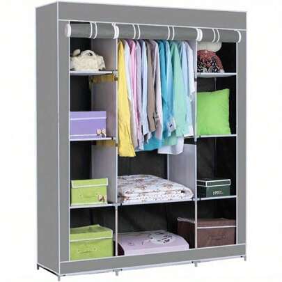 Canvas Wardrobe Foldable Wardrobe Clothes Organizer With Hanging Crossbar Clothes Sorting Organizer For Living Room Bedroom 165x125x45cm