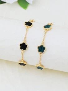 2 pièces/set Bracelet classique mode noir, blanc, trèfle, set