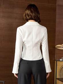 女式纯色单排扣长袖衬衫，旧款上衣，夏季