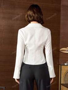 Women's Solid Color Single-Breasted Long Sleeve Shirt, Old Money Style Top, Summer
