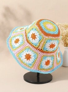 LEAJOURNO. 1pc Exotic Hollow Out Vintage Floral Bucket Hat, Hyuna Style Foldable Bucket Hat