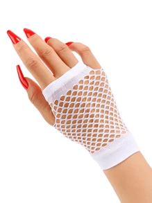 Women's Short Fingerless Fishnet Gloves, Gothic 80s Aesthetic Accessory Halloween