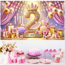 Bannière de fête d'anniversaire de style princesse rose 2e, faite de fibre de polyester, convenant pour toutes les célébrations intérieures et extérieures, sans électricité nécessaire, parfaite pour la décoration d'entrée et les accessoires de photobooth