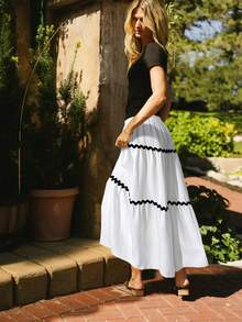Simple Casual Lace Patchwork Midi Skirt - White - View 3