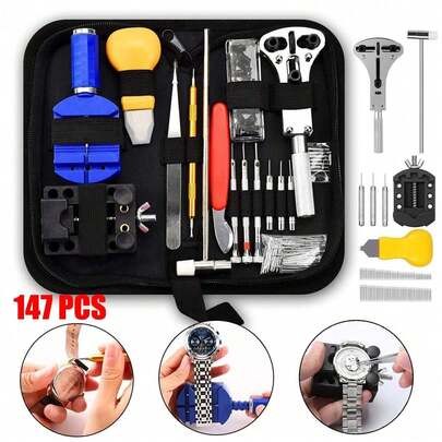 Professional Spring Bar Tool Set, 147 Pcs Multifunctional  Watch Repair Tool Kit, Watch Battery Replacement Tool Kit Remover Watch Case ,Watch Band Link Pin Tool Set With Carrying Case