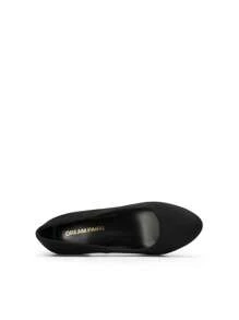 Women's High Chunky Rounded Toe Pumps Block Heels Closed Toe  Solid Color Comfortable Slip On Work Shoes - 黑色絨面革 - 查看 7