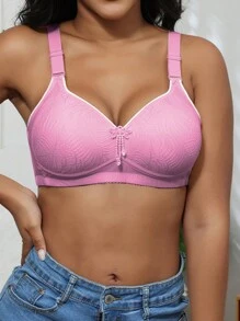 EssElegance 女款無鋼圈蕾絲貼花裝飾聚攏全罩舒適內衣 - 紫色 - 查看 3