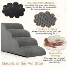 4-Tier Foam Dog Ramp Non-Slip Dog Steps With Gentle Slope Surface - Dark Grey - View 9